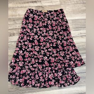 Notations Y2K Whimsigoth Pink Floral Ruffle Hem Skirt size L